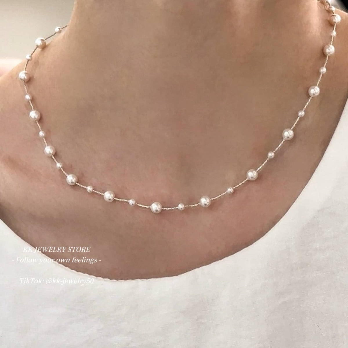 S925 Sterling Silver Gypsy White Pearl Necklace
