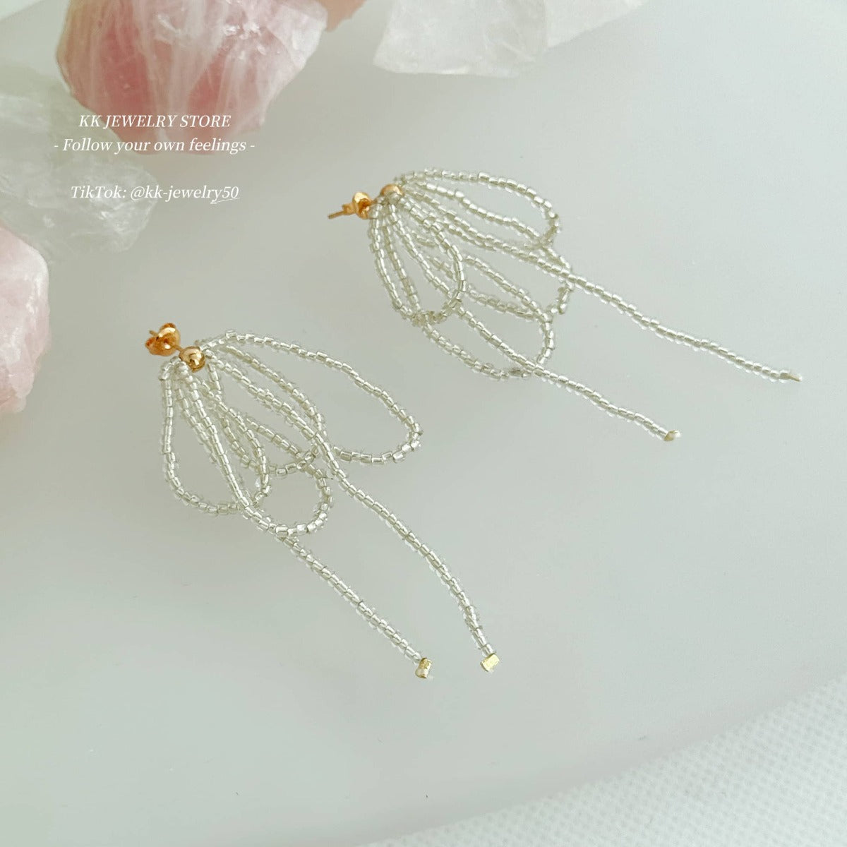 S925 Silver Needle Beaded Bow Fringed Earrings