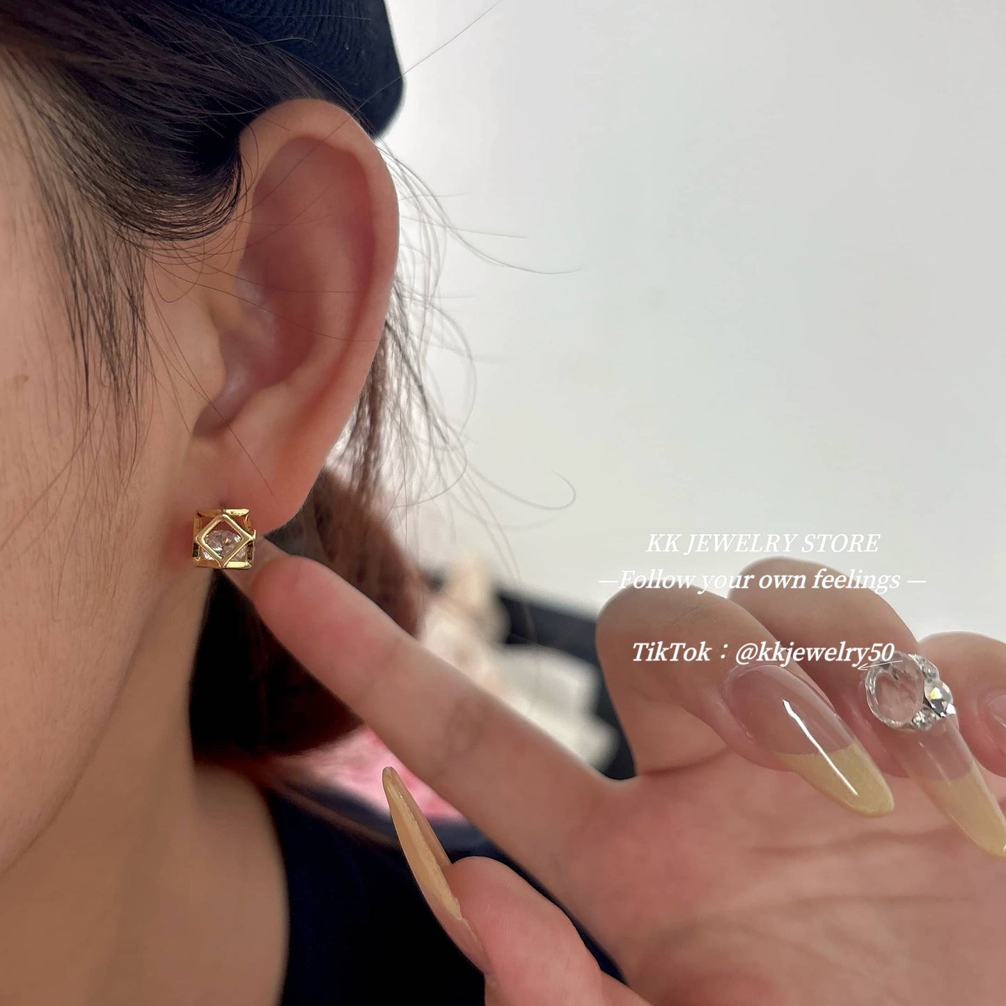 S925 silver needle minimalist square diamond stud earrings