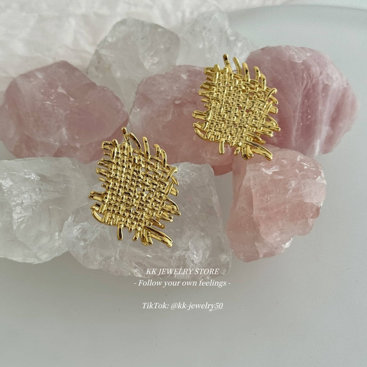 Woven Fabric Metal 925 Silver Needle Earrings