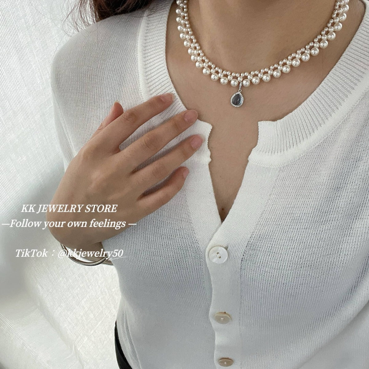 Handwoven S925 Silver Aquamarine Pearl Necklace