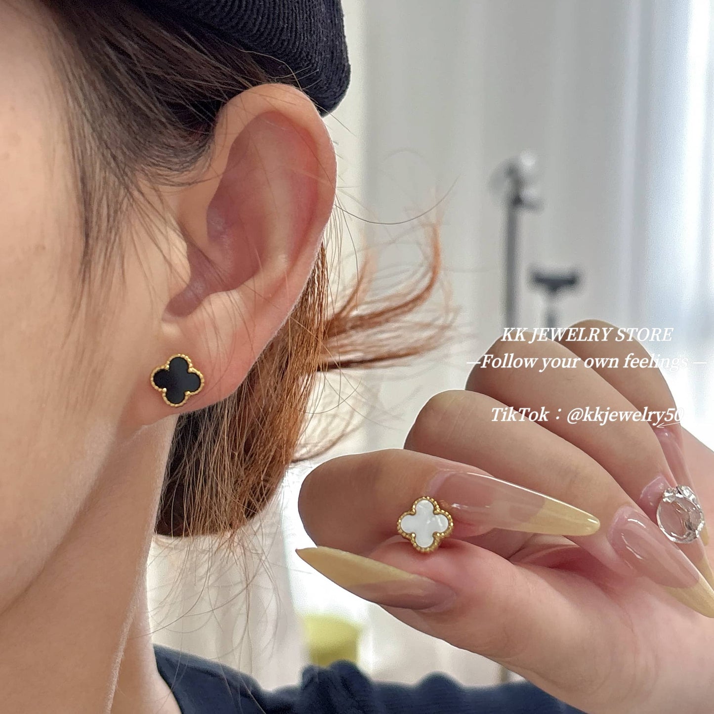 Fritillary four-leaf clover stud earrings