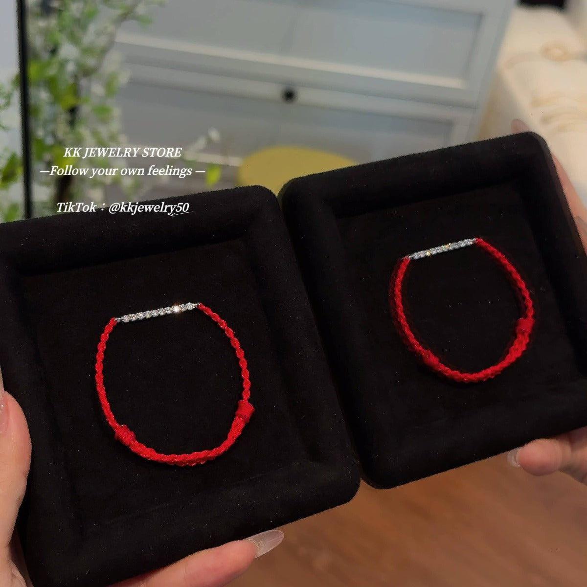 S925 sterling silver row red rope bracelet adjustable