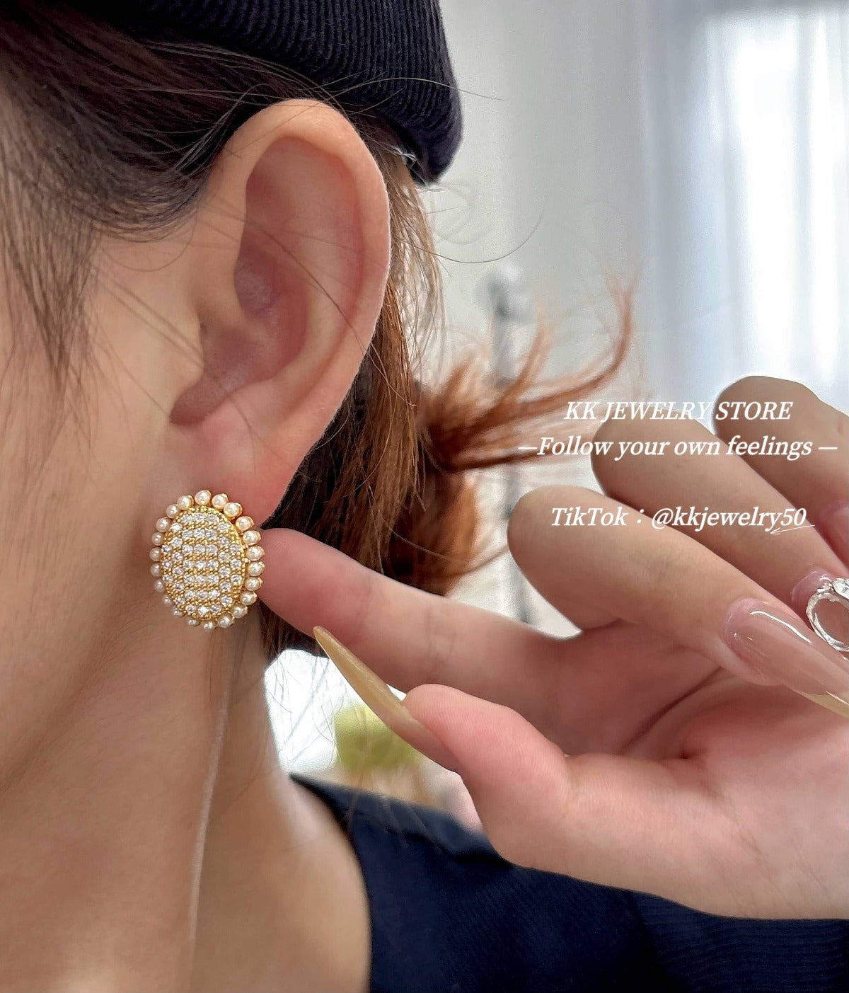 925 silver needle French oval stud earrings