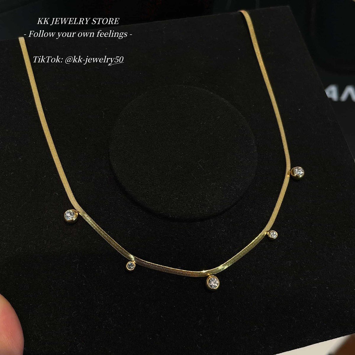 2Mm round zircon blade chain necklace 18k real gold electroplated titanium steel