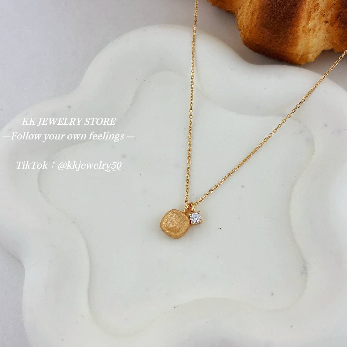 S925 sterling silver brushed small sugar cube necklace