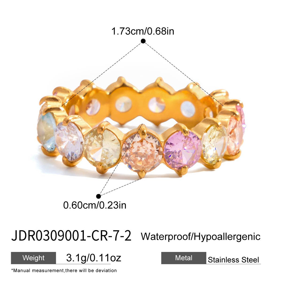 Titanium steel zircon ring does not fade.