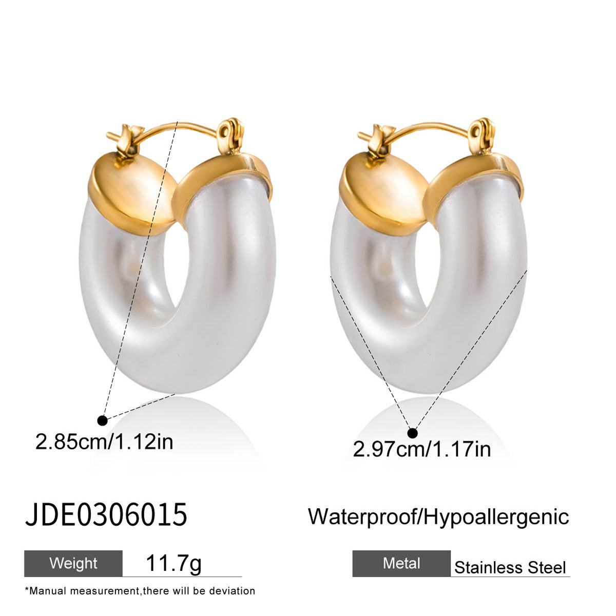 Stainless steel resin imitation pearl earrings