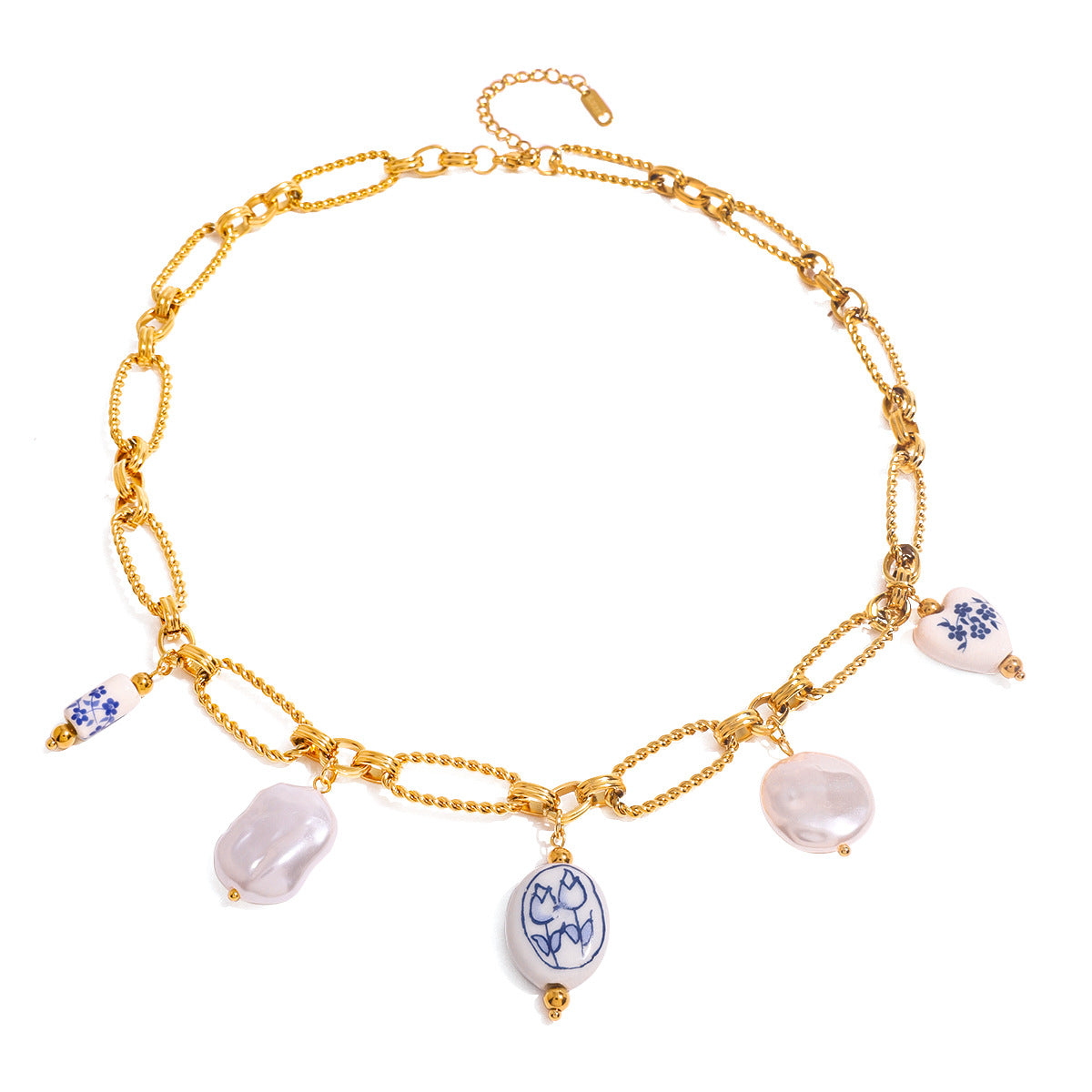 Stainless steel pearl love ceramic pendant necklace