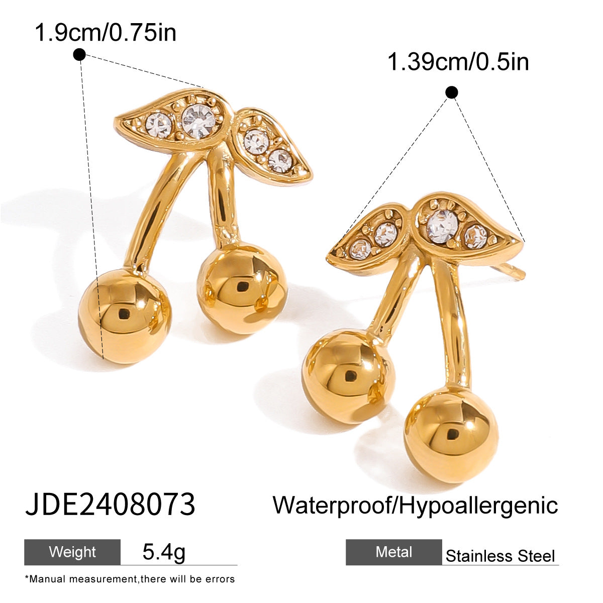 Cherry Set Stainless Steel Stud Earrings Necklace