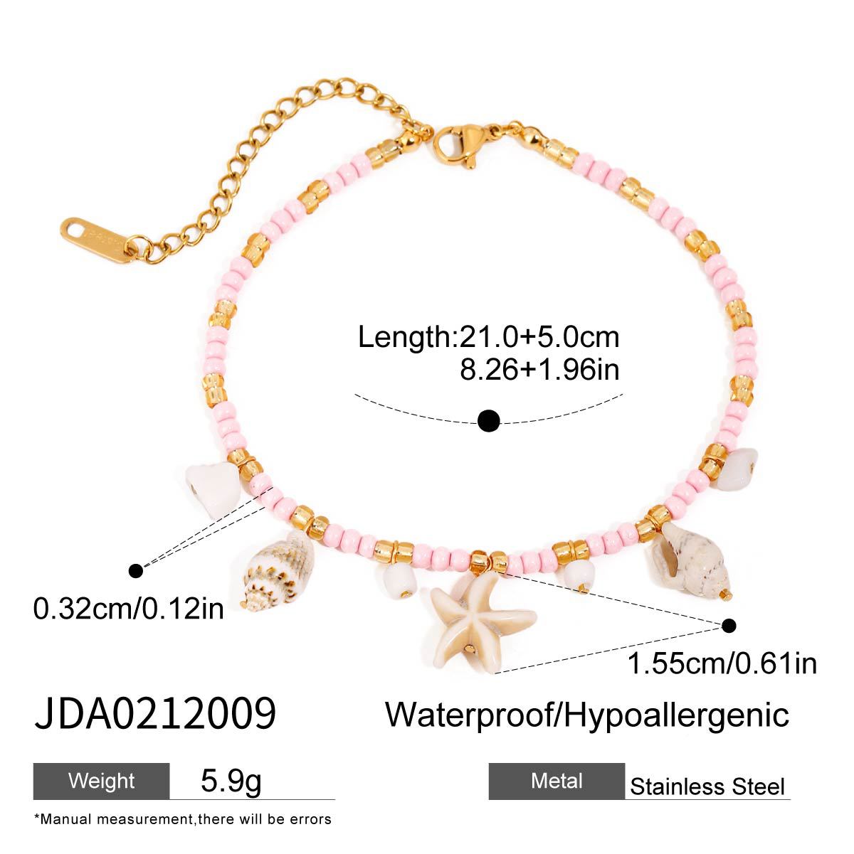 Beach natural stone pendant pink rice bead anklet