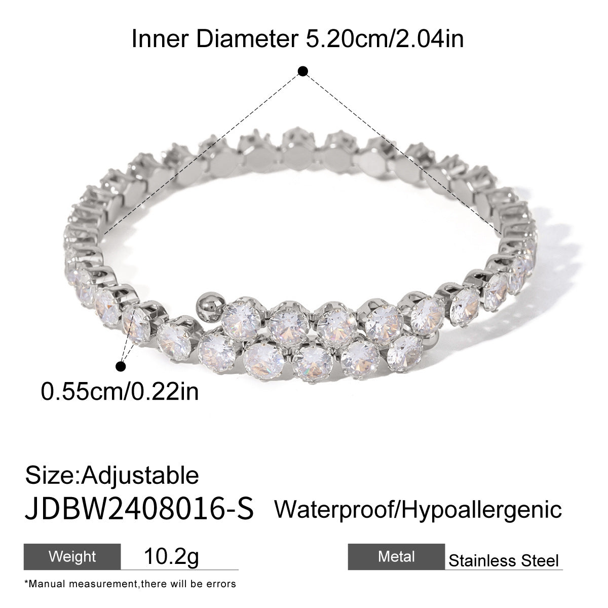 Stainless steel zircon open bracelet