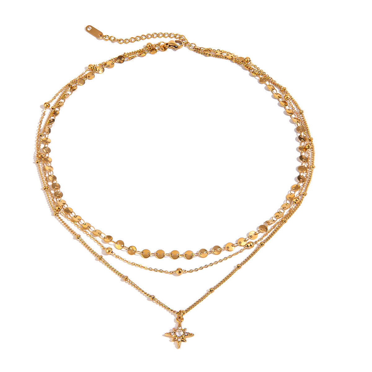 Stainless steel tetragonal star pendant three-layer necklace