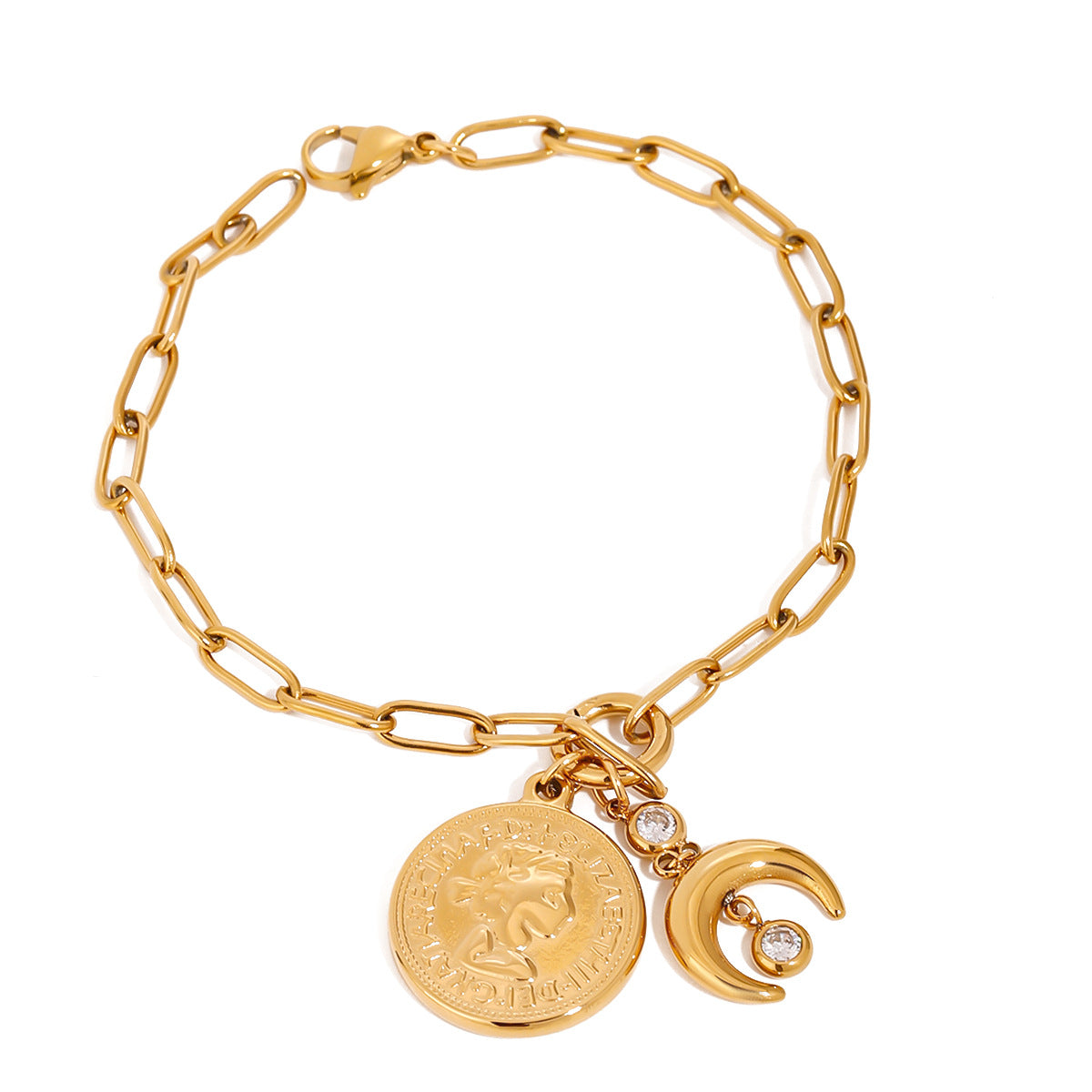 Titanium steel zircon coin moon zircon bracelet