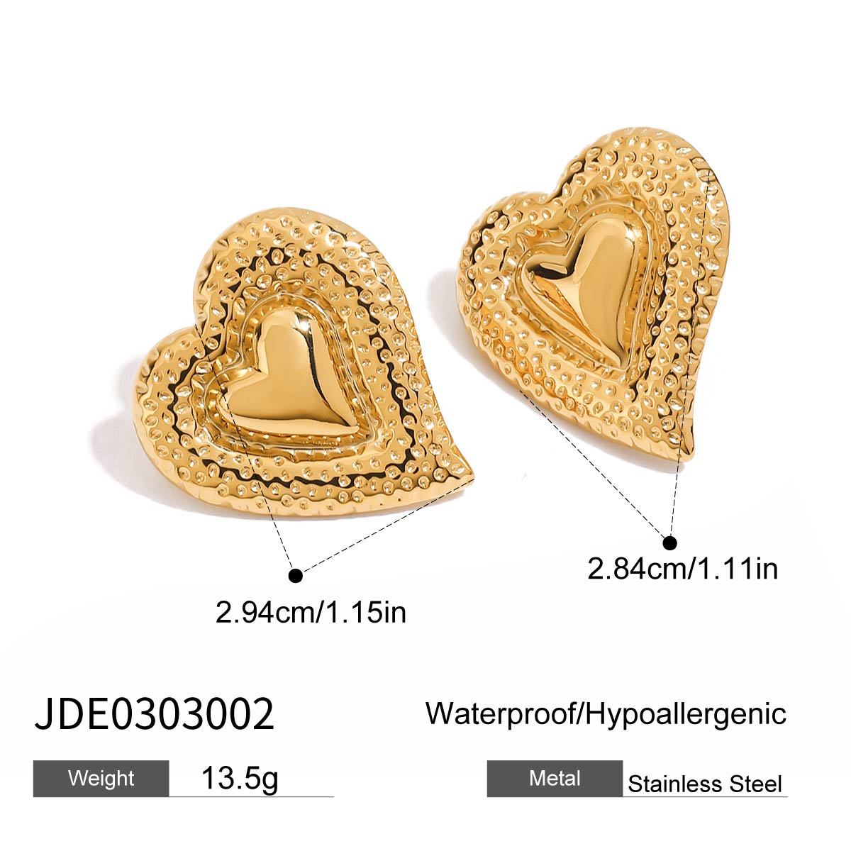 Stainless steel hammer pattern love white gravel stud earrings necklace
