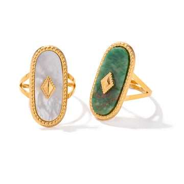 Stainless steel natural African jade stone open ring