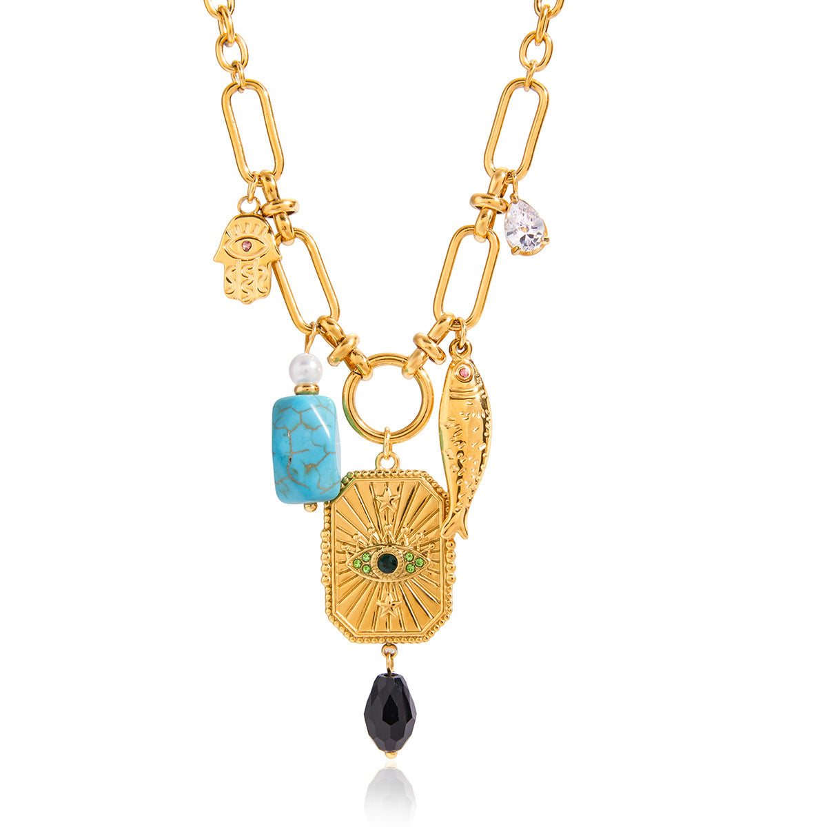 Multiple pendants Titanium steel necklace