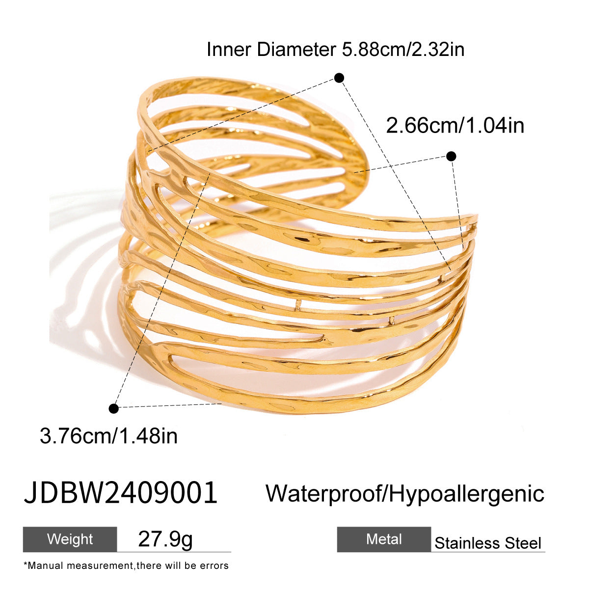 Stainless steel irregular line multi-layer hollow opening bracelet