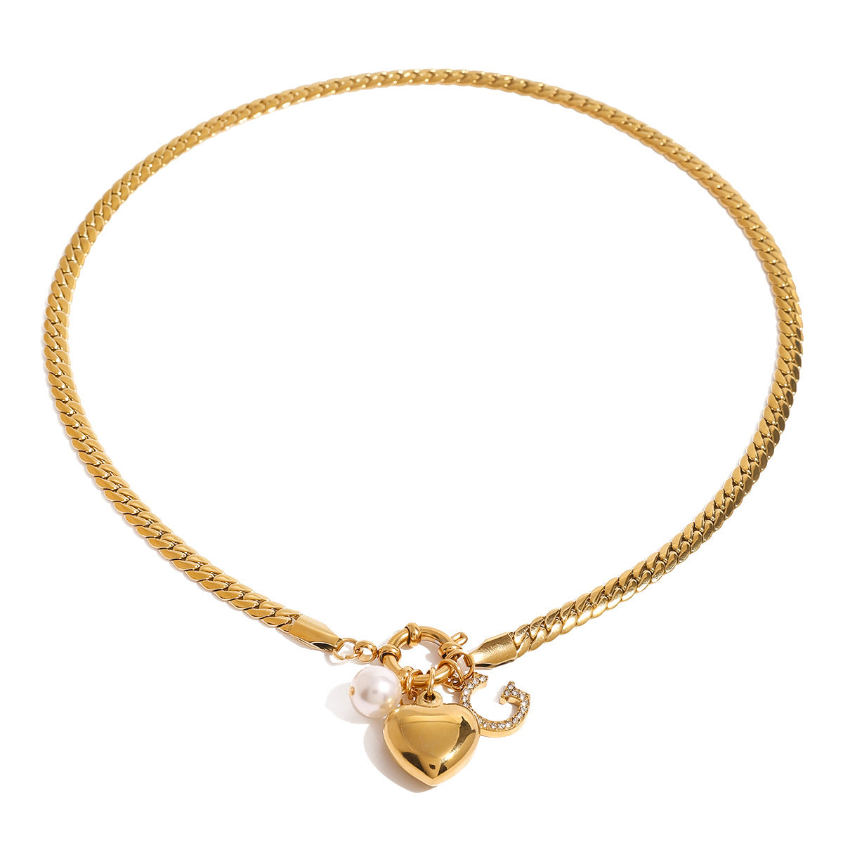Stainless steel pearl love letter pendant necklace