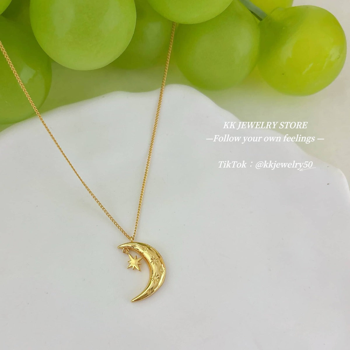 925 Sterling Silver Moon Star Pendant Necklace