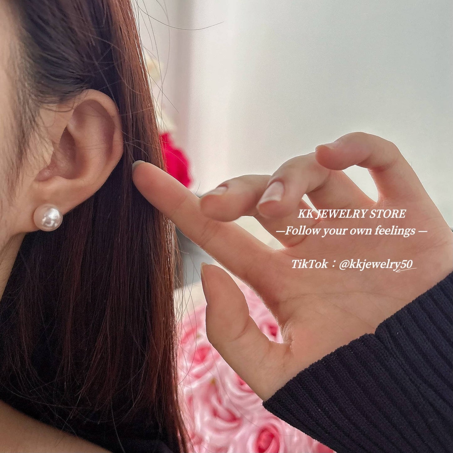 Rose Pink Purple Gentle Pearl Sterling Silver Stud Earrings