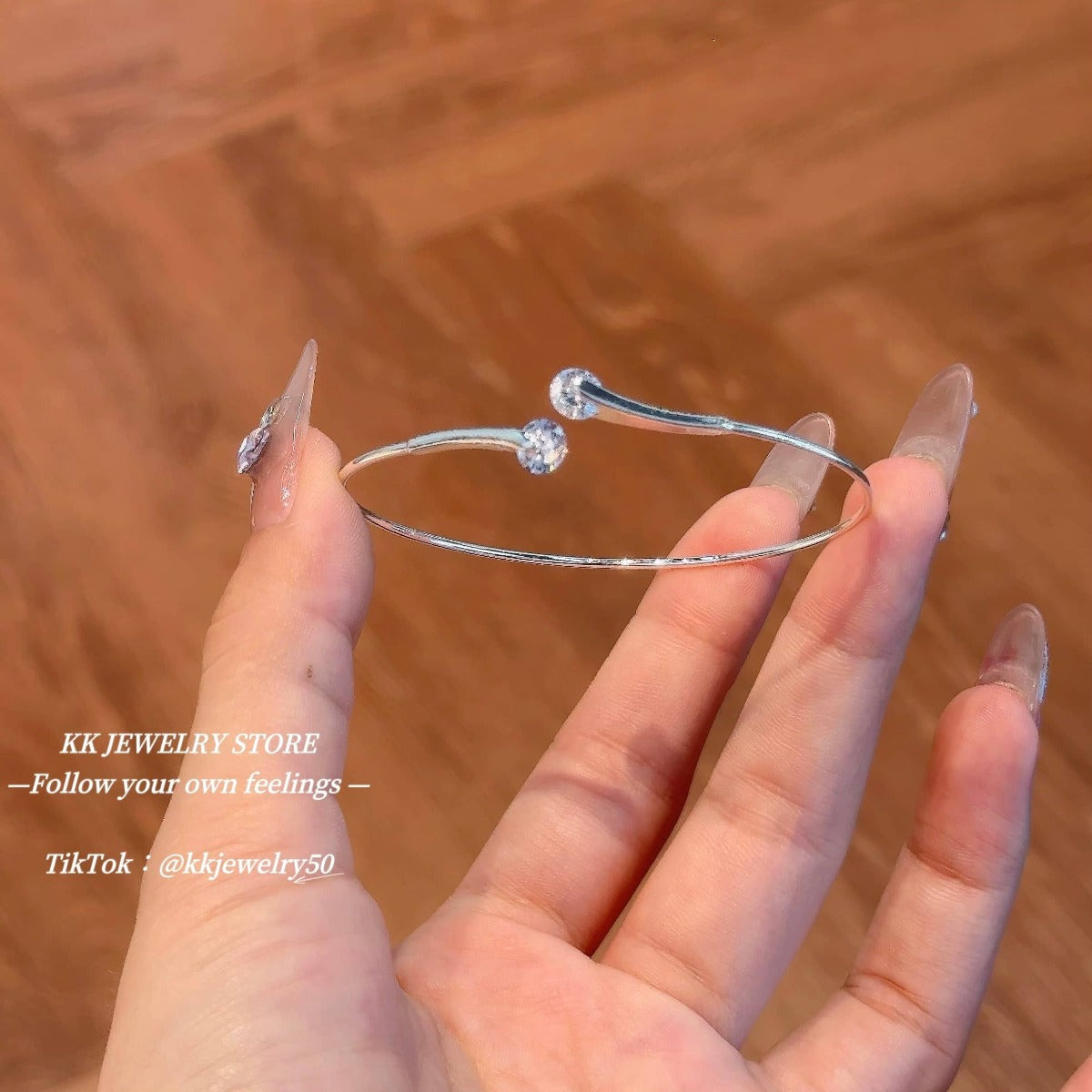 Silver double diamond micro-inlaid fine diamond stacked open bracelet