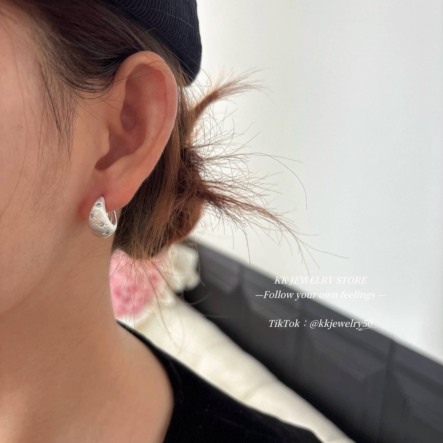 925 Silver Needle Silver Brushed Gold Glossy Ear Buckle Earrings