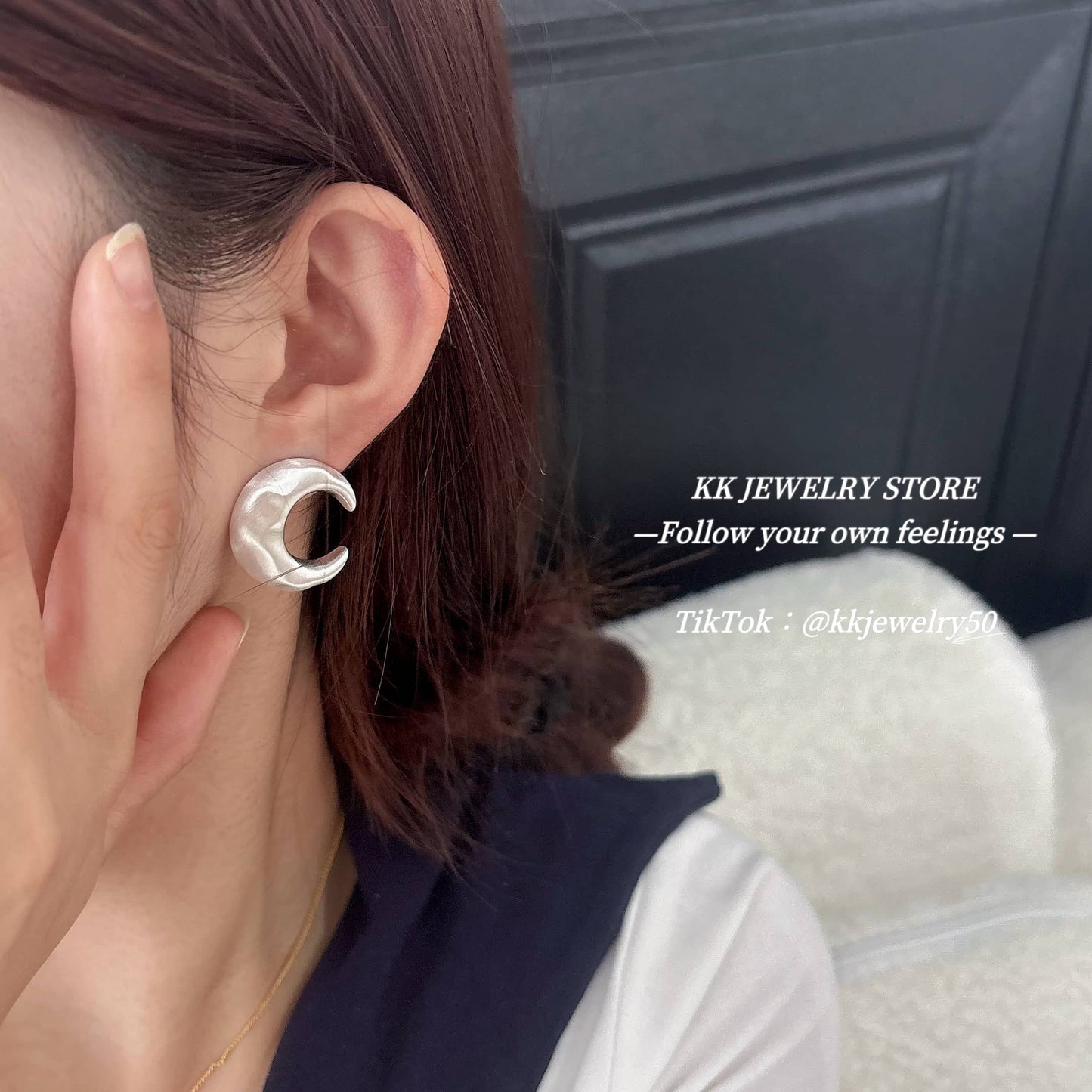 Silver Moon Frosted Brass Stud Earrings