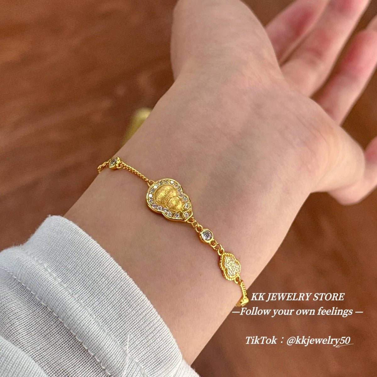 S925 sterling silver gold-plated gourd brushed bracelet