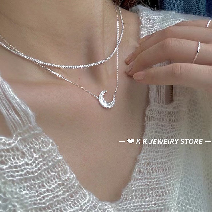 925 Silver Natural White Mother-of-Pearl Moon Necklace