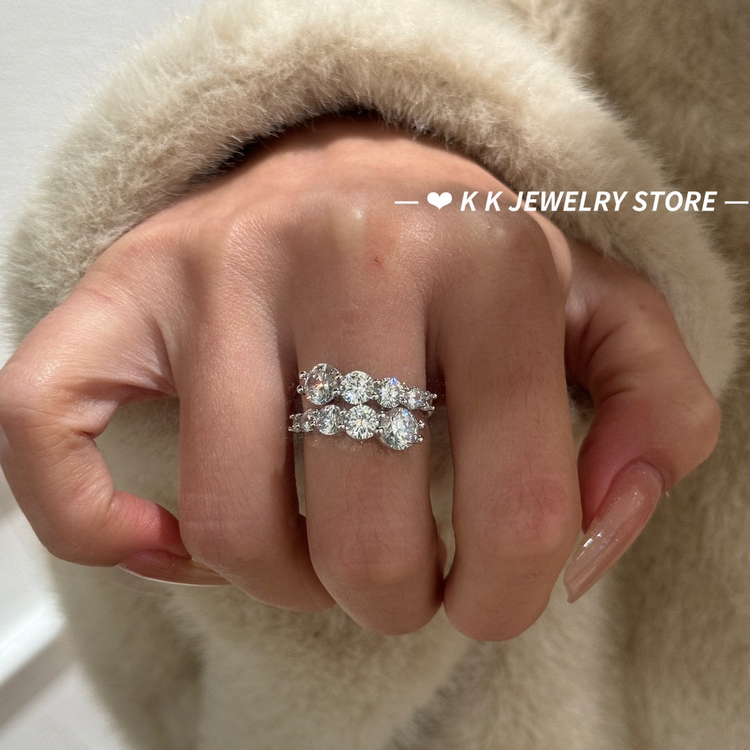 925 الفضة 6.5 ملم خاتم الماس الكربون عالية الجولة