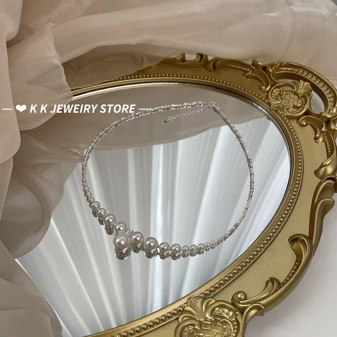 925 Silver Faux Pearl Crushed Silver Necklace