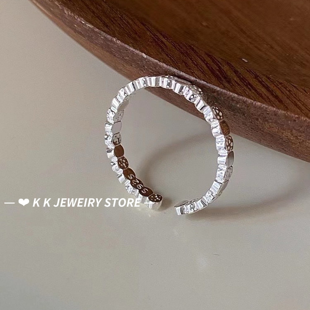 S925 Silver Lava Cube Texture Ring