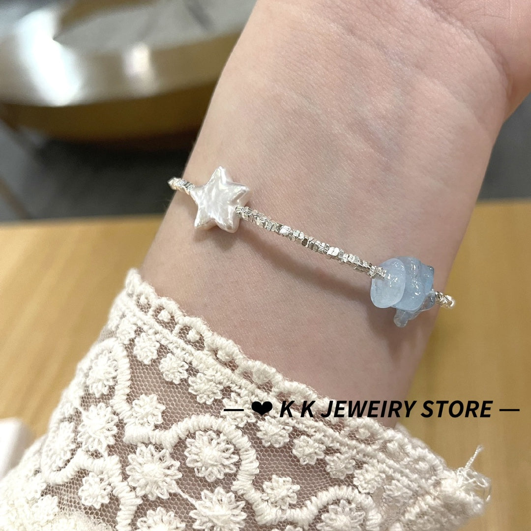 925 Silver Baroque Star Natural Stone Crushed Silver Bracelet