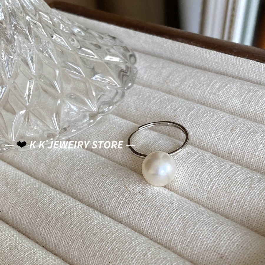 925 Silver Artificial Pearl Plain Band Ring