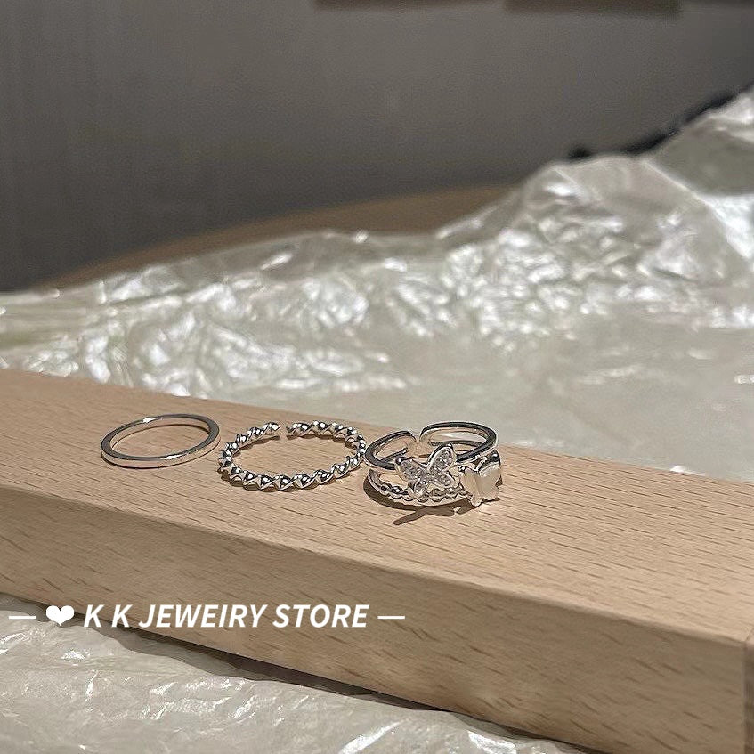 Butterfly Three-Piece Sterling Silver Ring