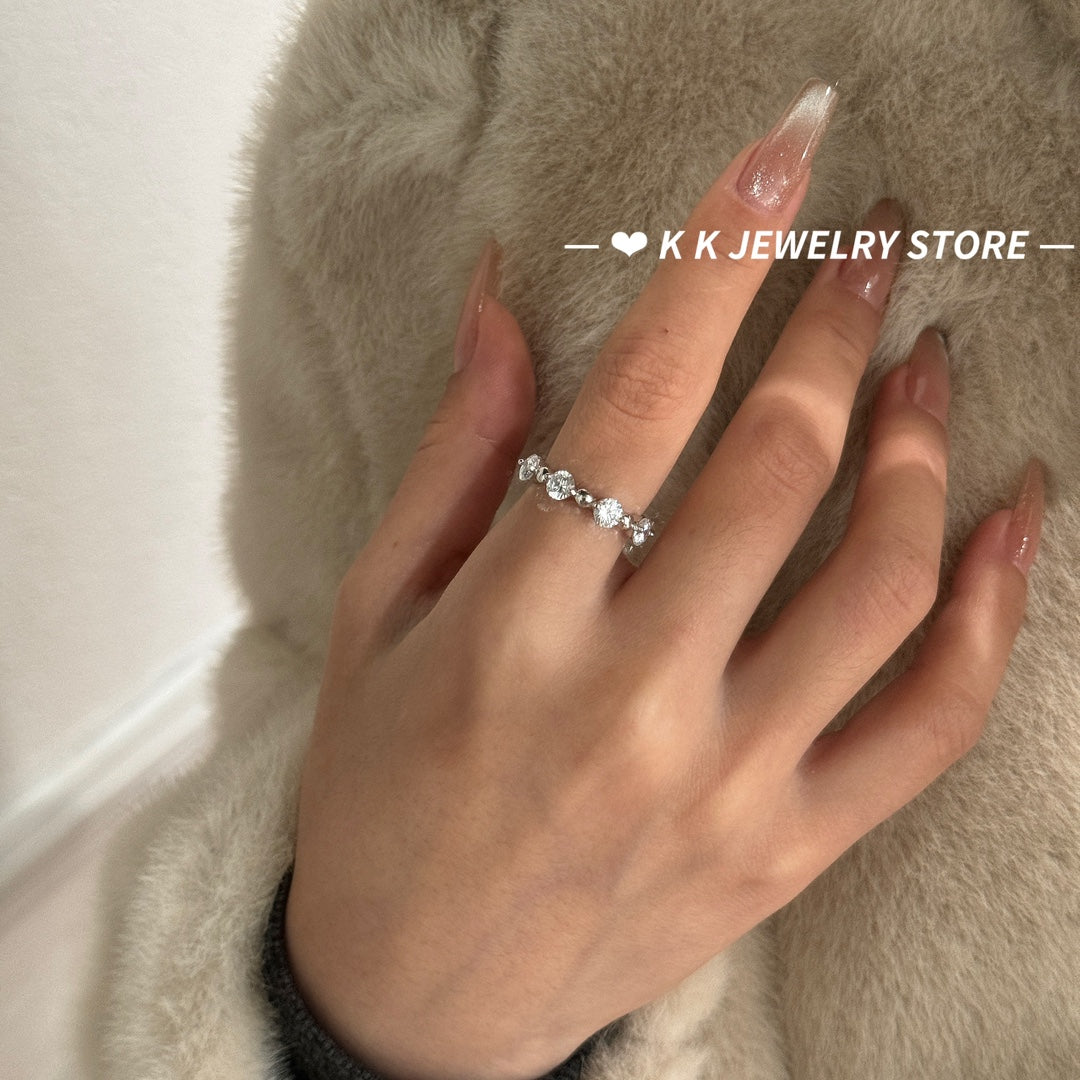 925 Silver Bead-Separated Diamond Ring