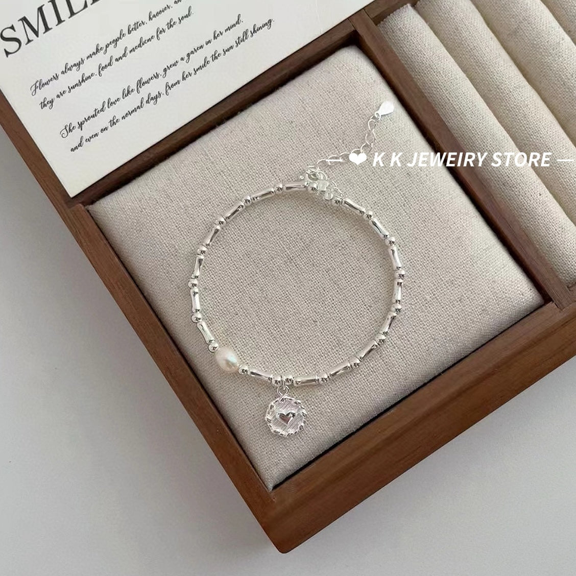 925 Silver Bamboo Joint Love Heart Bracelet