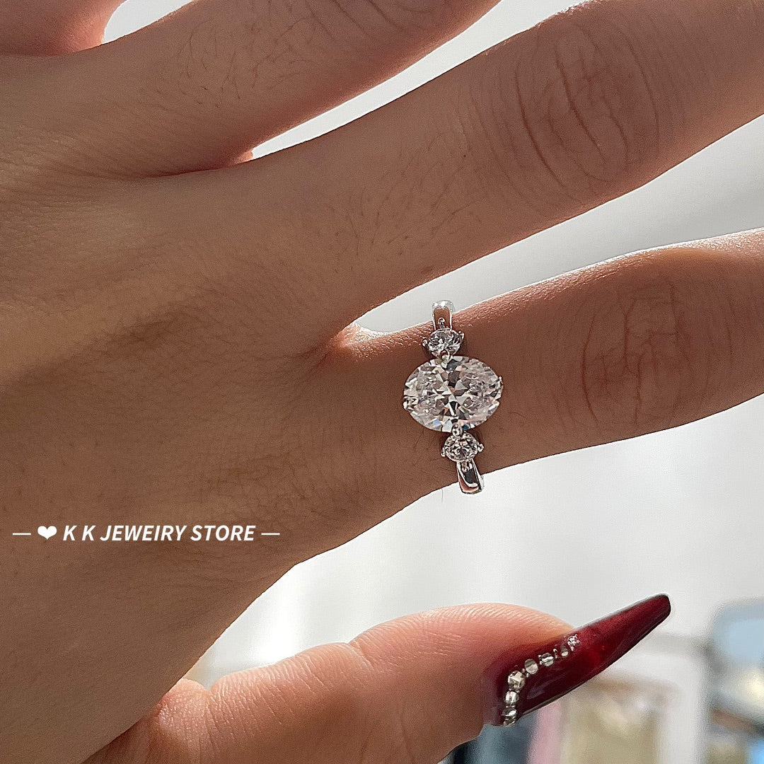 925 Silver 7*9 Oval High Carbon Diamond White Ring