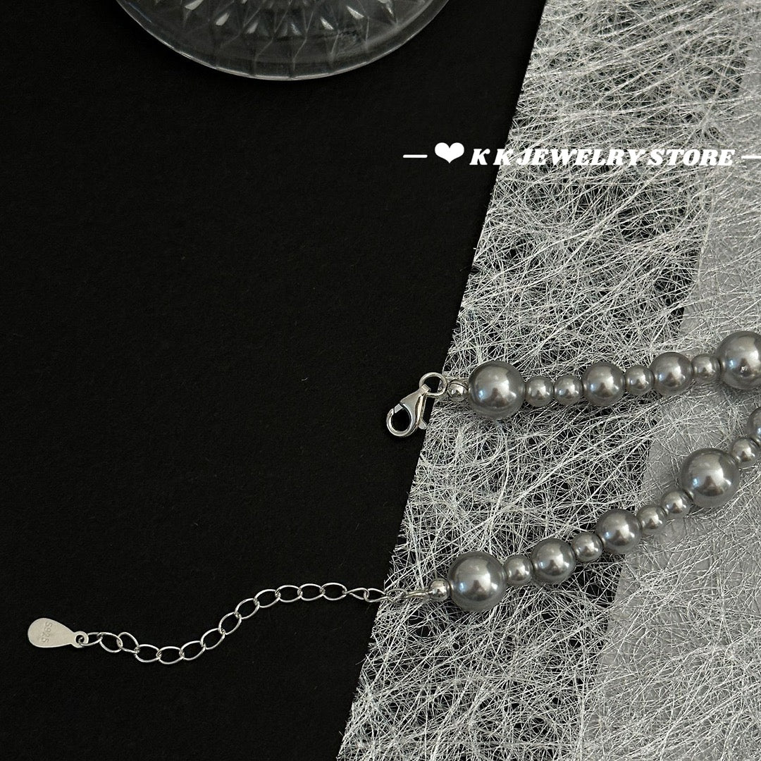 925 Silver Artificial Grey Pearl Pendant Necklace