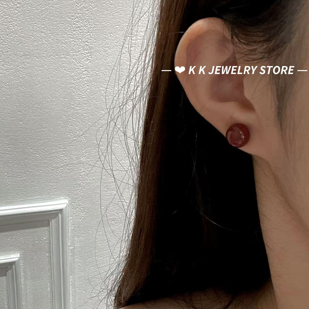 بورغوندي إسقاط الزجاج 925 أقراط الفضة دبوس