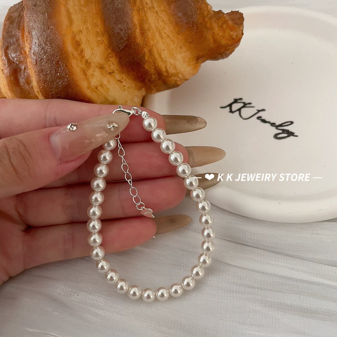 925 Silver Millet Bead Pearl Bracelet