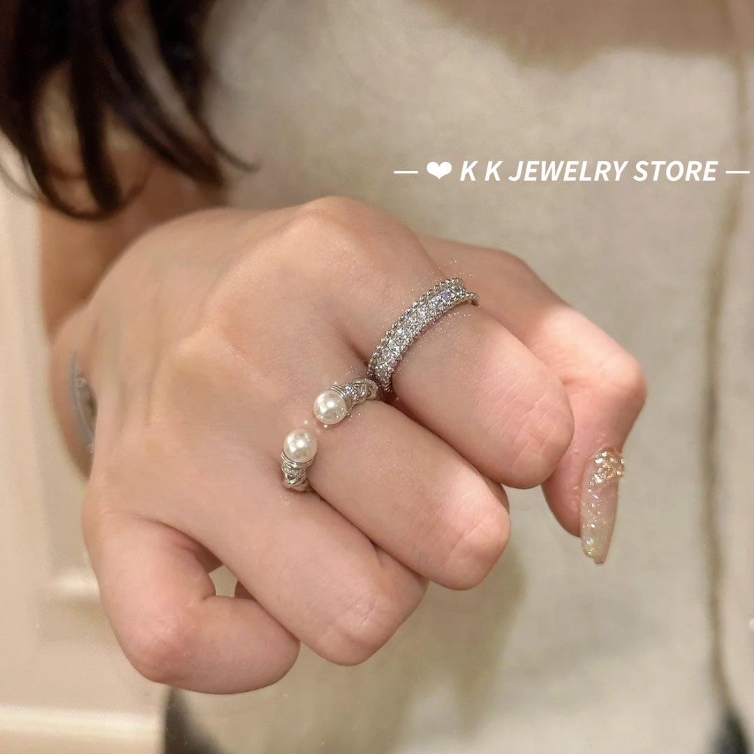 925 Silver 6mm Shell Bead Twist Open Ring