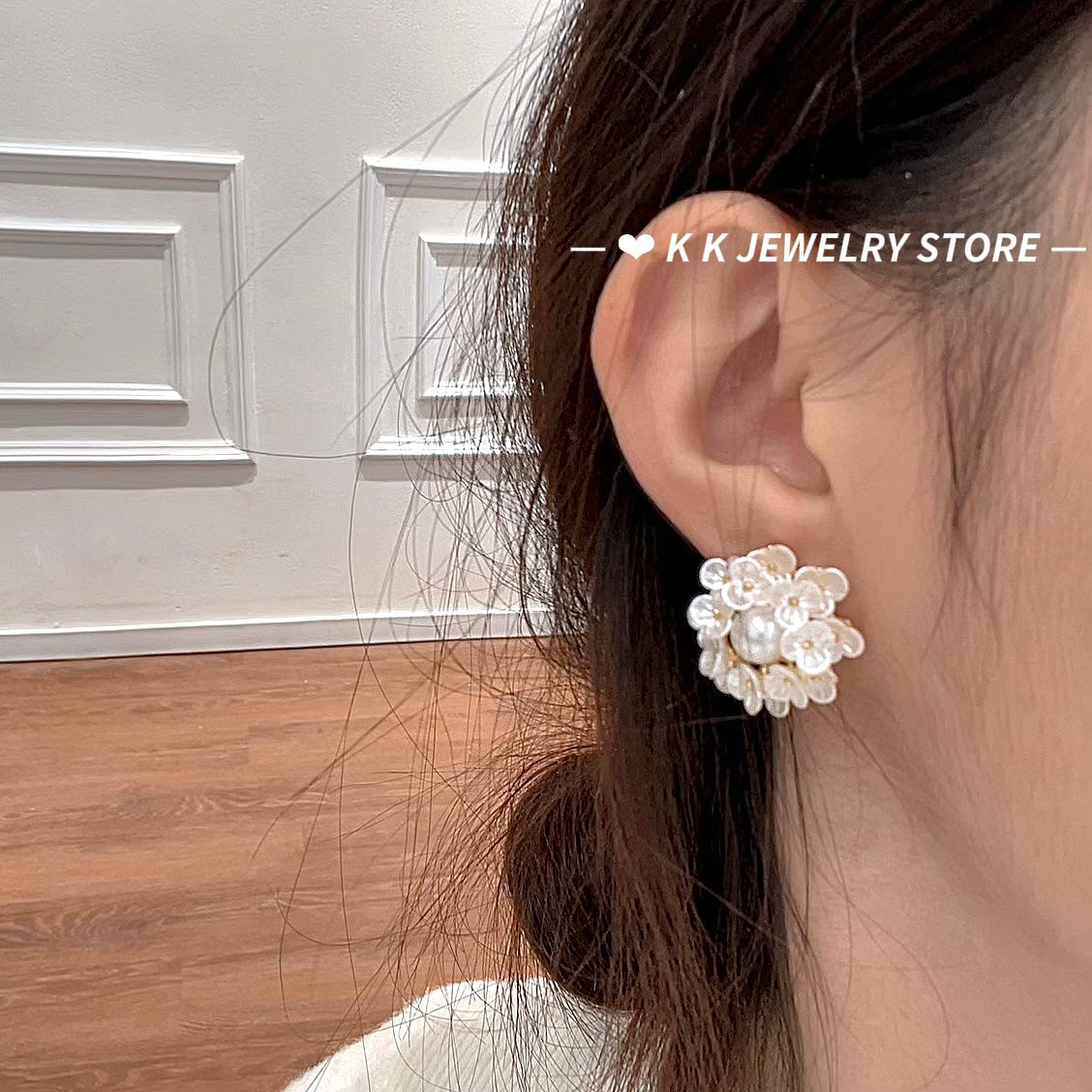 Silver Needle Pearl Flower Cluster Earrings