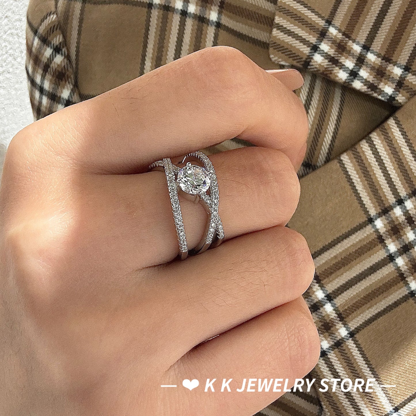 925 Silver One-Carat Crossover Cut Ring