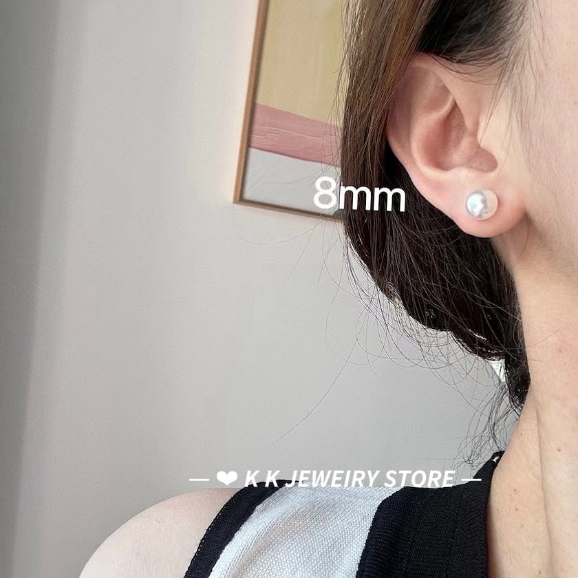 925 Silver Artificial Cool White Pearl Stud Earrings