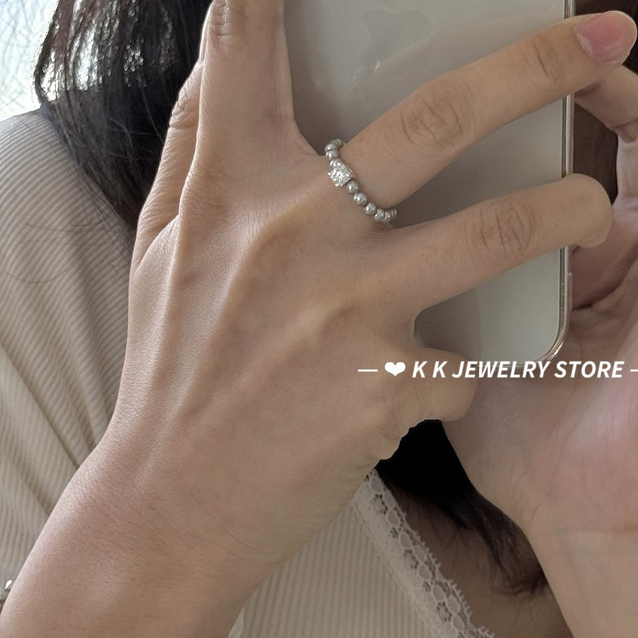 925 Silver Artificial Pearl Sugar Cube Ring