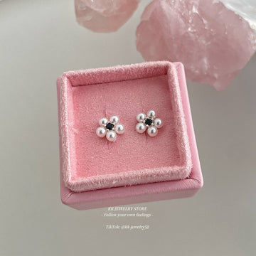 S925 Sterling Silver Pearl Flower Mini Stud Earrings