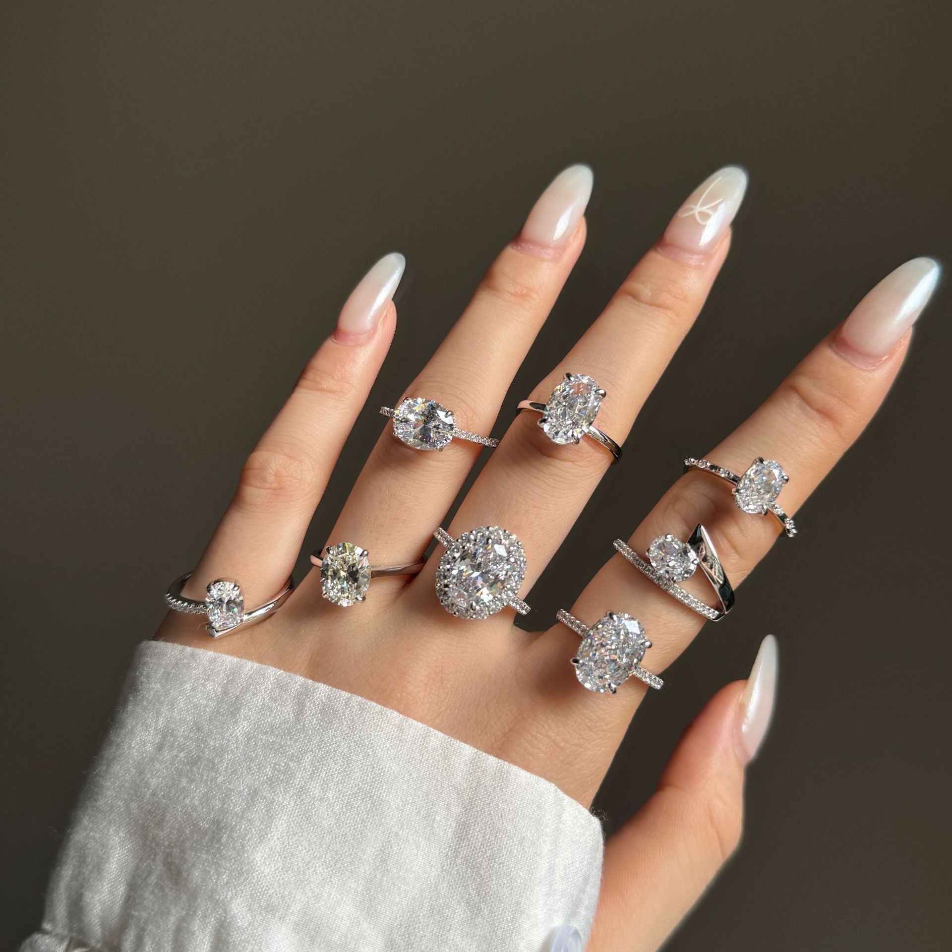 S925 Sterling Silver Oval Ice Flower Cut Wedding Ring