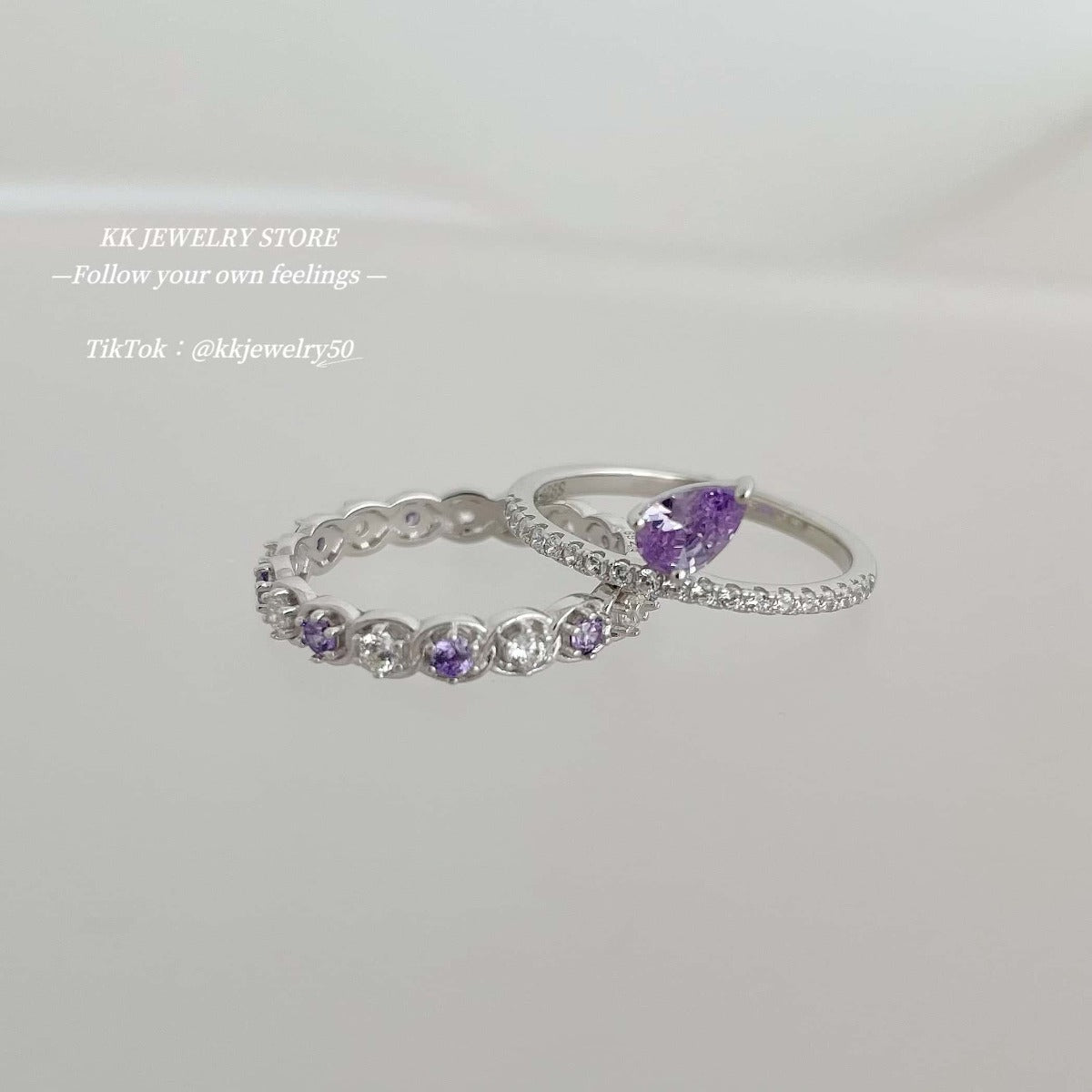 S925 Silver Purple Diamond Stacked Ring